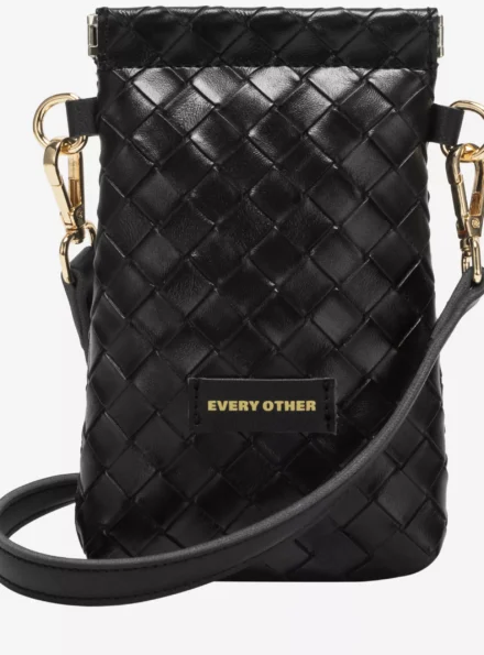 Woven Faux Leather Crossbody Phone Pouch