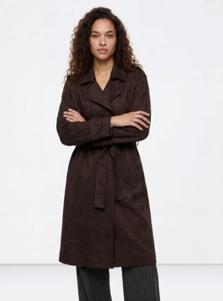 Lightweight Suede-Look Trench Coat
