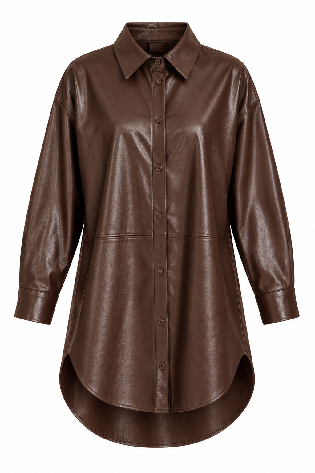 Chocolate Brown Faux-Leather Shirt Dress