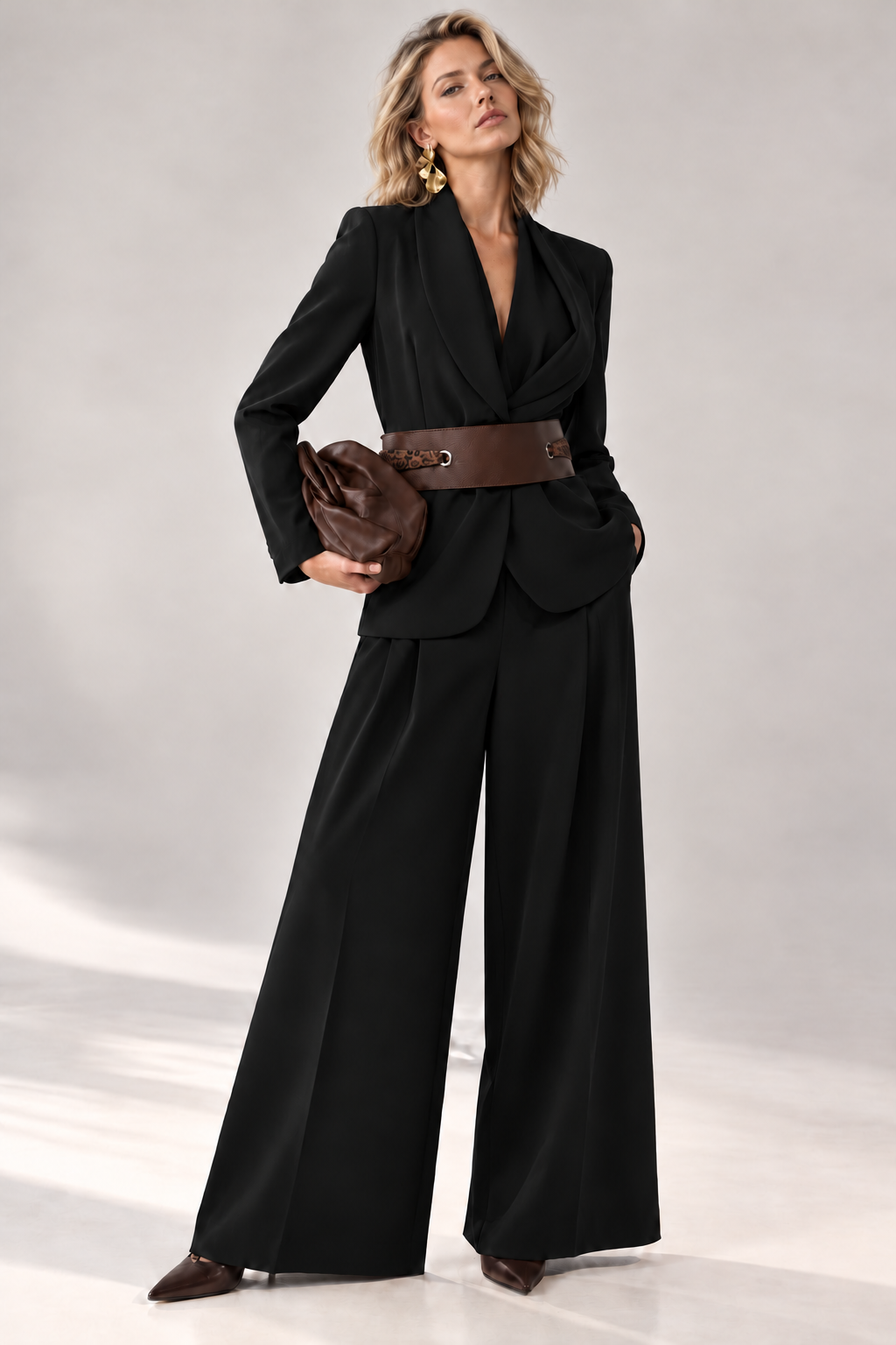 Chocolate brown clutch and belt