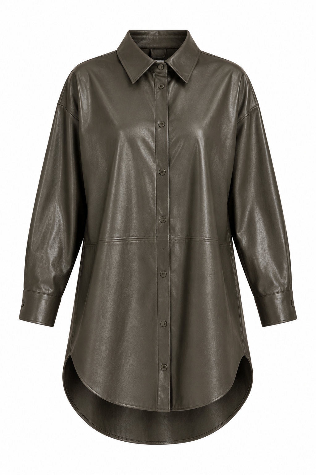 Olive Faux Leather Shirt Dress