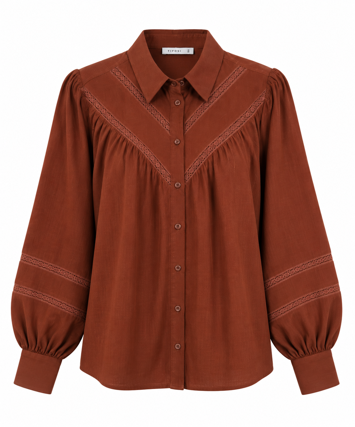 Rust Brown Lace-Trimmed Blouse